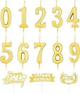 Bougies D'Anniversaire, 10 Bougies De GâTeau Sous Forme De Nombre, NuméRo 0 à 9, DéCoration De GâTeau Pour La FêTe D'Anniversaire (Or)