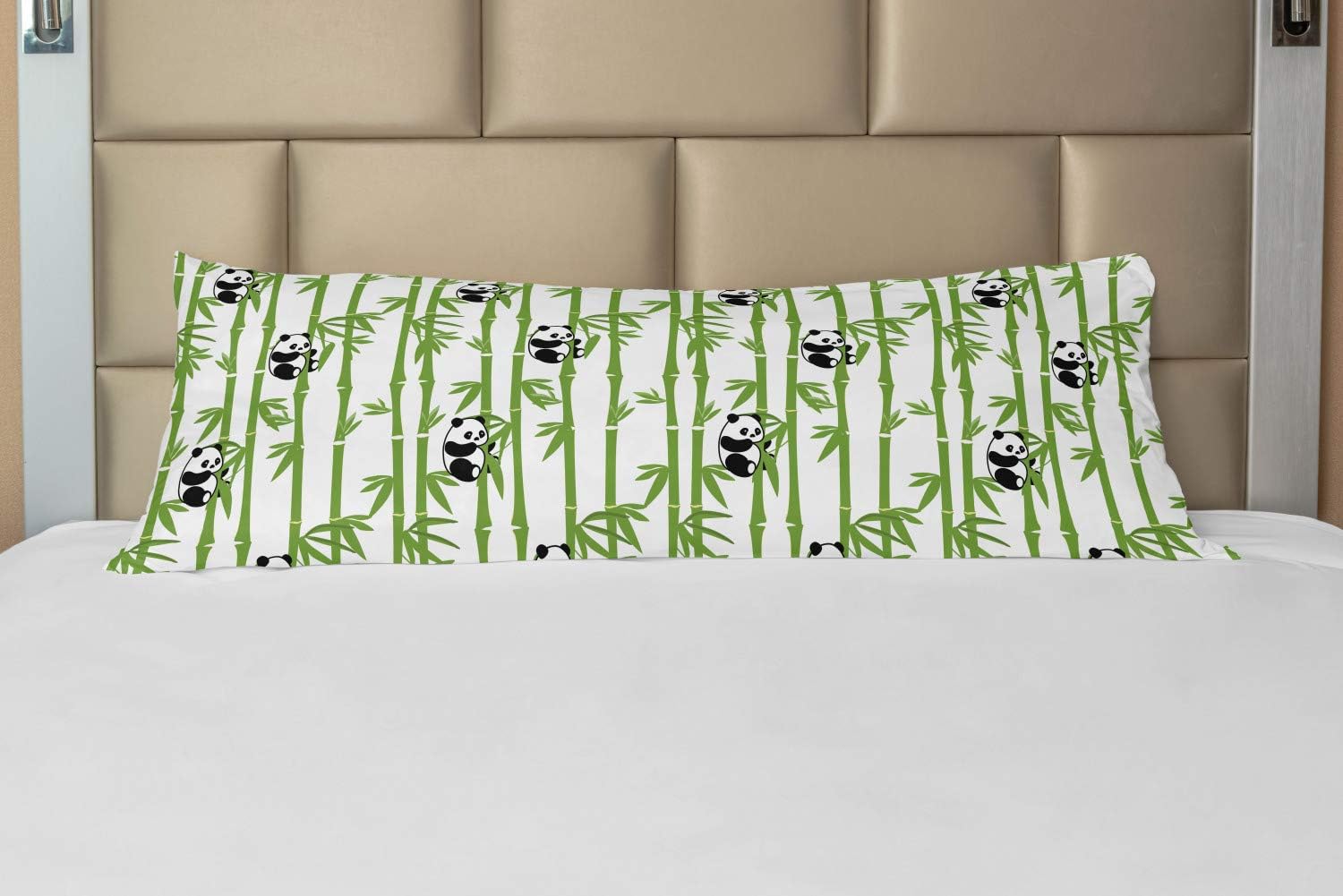 Ambesonne Asian Print Body Pillow Case Cover with Zipper, Little Cartoon Panda Bears on Exotic Jungle Trees Illustration, Decorative Accent Long Pillowcase, 21" x 54", Charcoal Grey and White