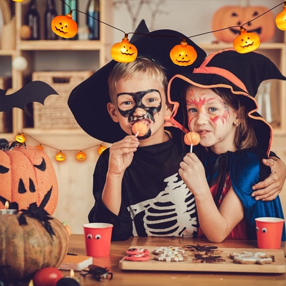 Luci di Halloween, 6,1 m, 40 LED, luci a LED a forma di zucca, luci a LED a forma di zucca, luci per decorazioni per esterni, a batteria, 8 modalità, impermeabili, per decorazioni per feste di