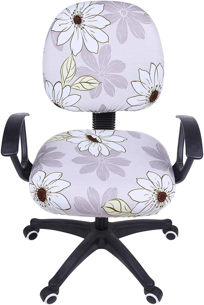 Smiry Stretch Print Computer Office Chair Cover, Removable Washable Universal Desk Rotating Chair Slipcover, Grey Flower