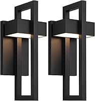 LamQee Matte Black Outdoor Wall Lights, 3000K Integrated LED Sconces 2-Pack - Modern Exterior Fixtures for Porch Garage Patio Front Door