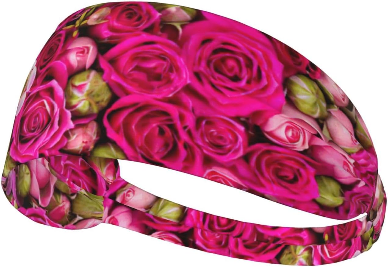 Women's and Men Budding Roses Print Sports Headbands, Lightweight Breathable Non Slip Hairband Casual Sweatband for Hiking Running