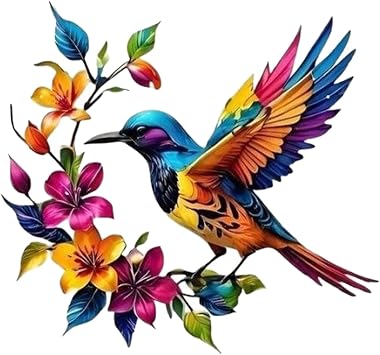 ROKOBN Hummingbird Bloom Metal Wall Art, Colorful Hummingbird Metal Wall Art That Makes Any Space Feel Alive, ColorfulBird with Floral Accents Hanging Decoration for Garden Yard Door 1PC