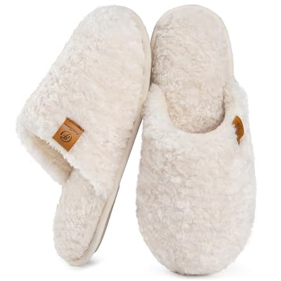 EverFoams Women's Fuzzy Slip-on Slippers Warm Cozy Soft Lightweight Memory Foam Indoor House Shoes
