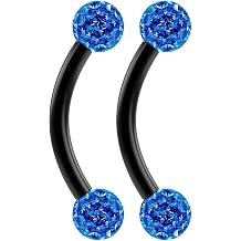 2pc 16g 1.2mm Black Curved J-Curve Barbell 8mm Crystal Ring Cartilage Bar Rook Daith Eyebrow Helix Ferido Sapphire