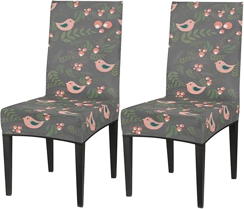 Miniatura 1 de Juego de 2 fundas para sillas de comedor con diseño de pájaros de jardín, color rosa y verde, fundas elásticas para sillas Parson para proteger para