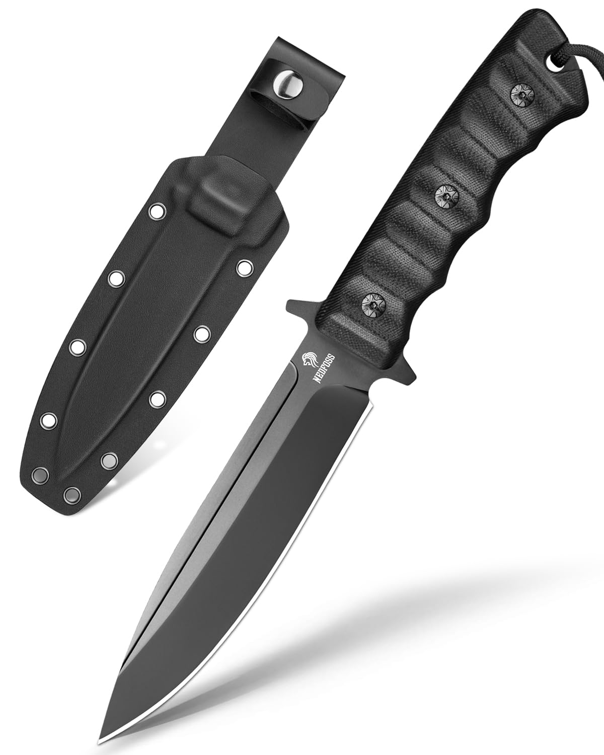 NedFoss BLACK PHOENIX cuchillo supervivencia, cuchillo bushcraft,cuchillo de caza,cuchillo camping,Hoja fija afilada para exteriores, full tang, acampada supervivencia