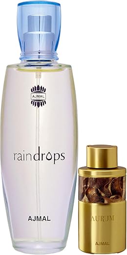 Ajmal Raindrops EDP Floral Chypre Perfume 50ml for Women and Aurum Concentrated Perfume Oil Fruity Floral Alcohol-free Attar 10ml for Women