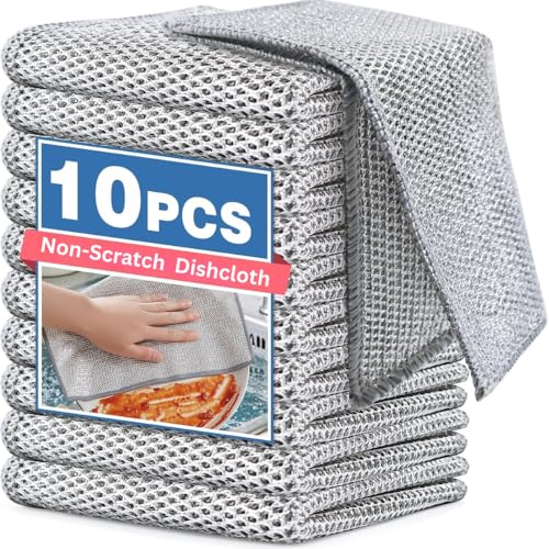 Image of CIPLA PLAST Non Scratch Dishcloth, Multipurpose Wire Dishwashing Rag for Wet and Dry, Steel Cloth for Washing Dishes, Rust Removal Cleaning Cloth Kitchen, No Odor, Double Layer, 10 Pack