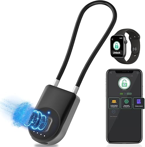 Eseesmart - Candado de cable de huellas dactilares, grillete largo con control de aplicación, cerradura de gabinete, cerradura de equipaje, candado