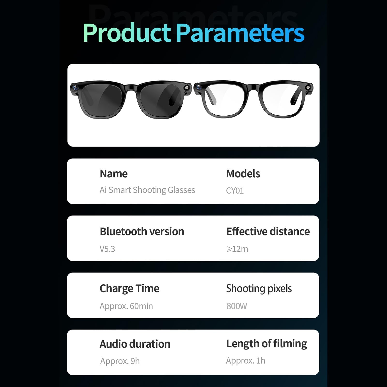 Gafas Inteligentes Con IA Y Cámara De 8MP, Compatibles Con Vídeo HD 1080P, Bluetooth Para Música Y Llamadas, WiFi, Asistente Voz Con IA, Traducción Y Reconocimiento De Objetos Para Viajes(White)