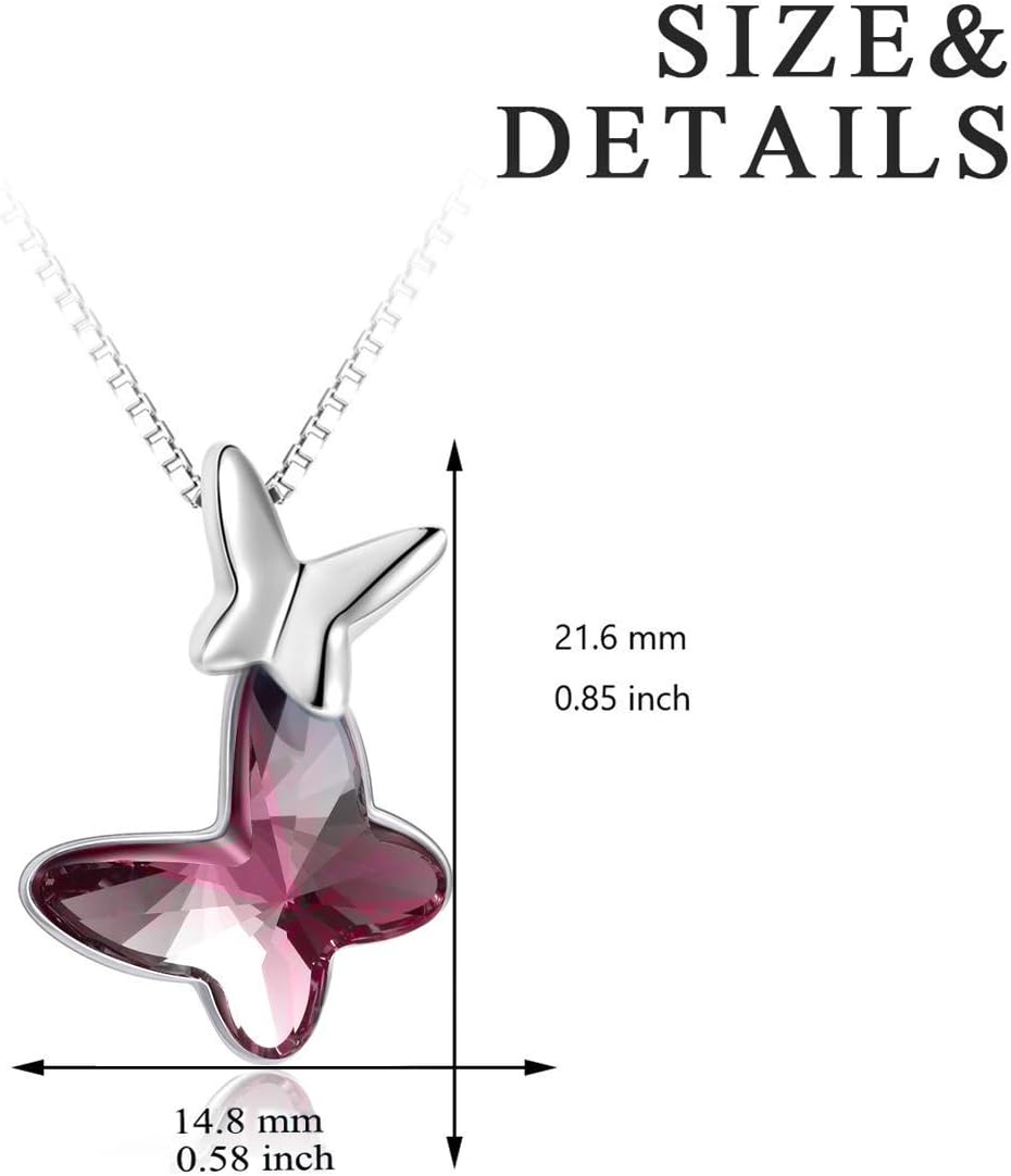 AOBOCO Sterling Silver Chasing Butterfly Pendant Necklace Embellished with Austrian Crystals - Fine Anniversary or Birthday Butterfly Jewelry Gift for Women - Morpho Helena Series