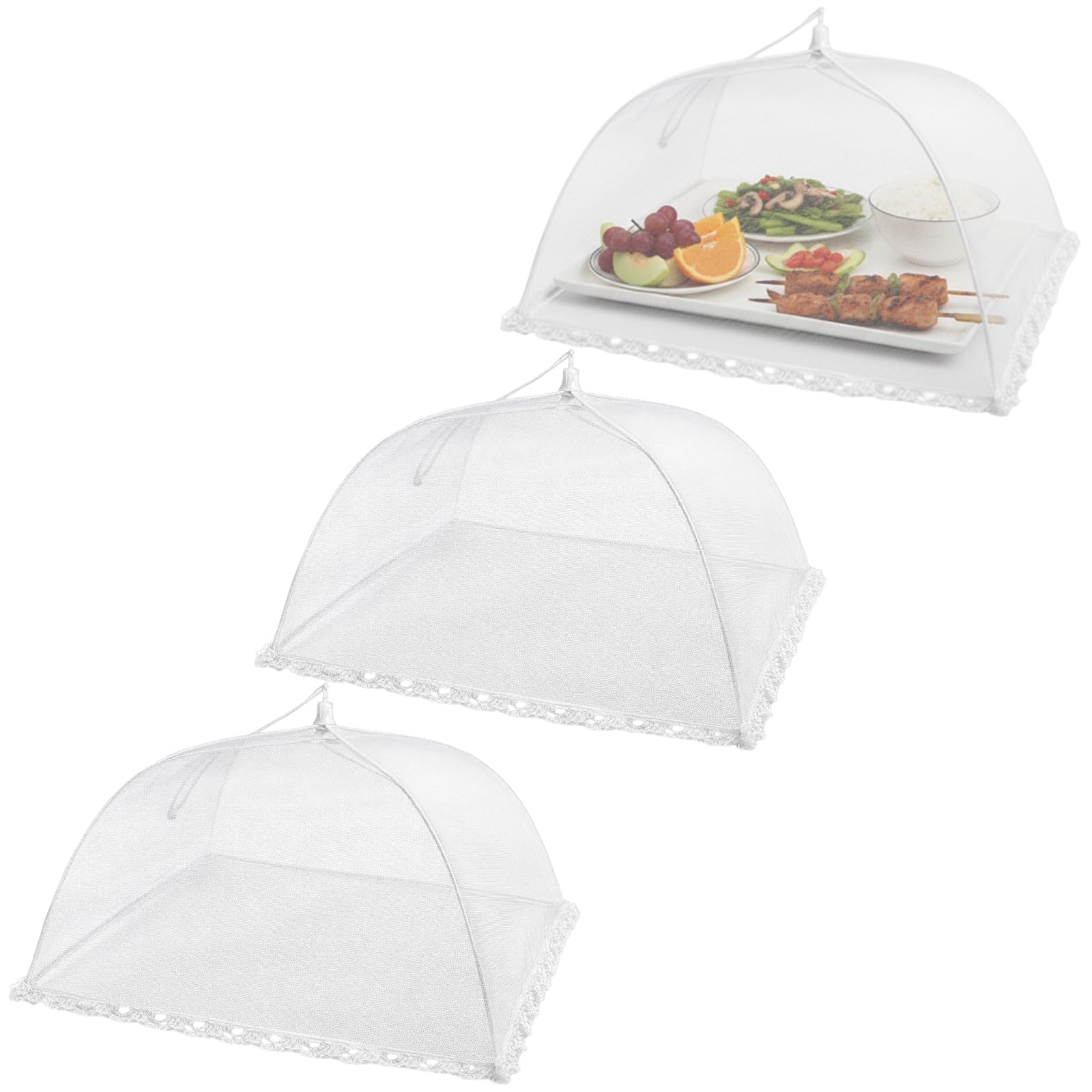 3 Piece Food Net Cover, Mesh Pop Up Food Covers with Fine Weave Design, Cake Covers Mesh for Dining Table Protection, Plate Covers for Food Preservation, 32 Cm by 32 Cm Dimensions