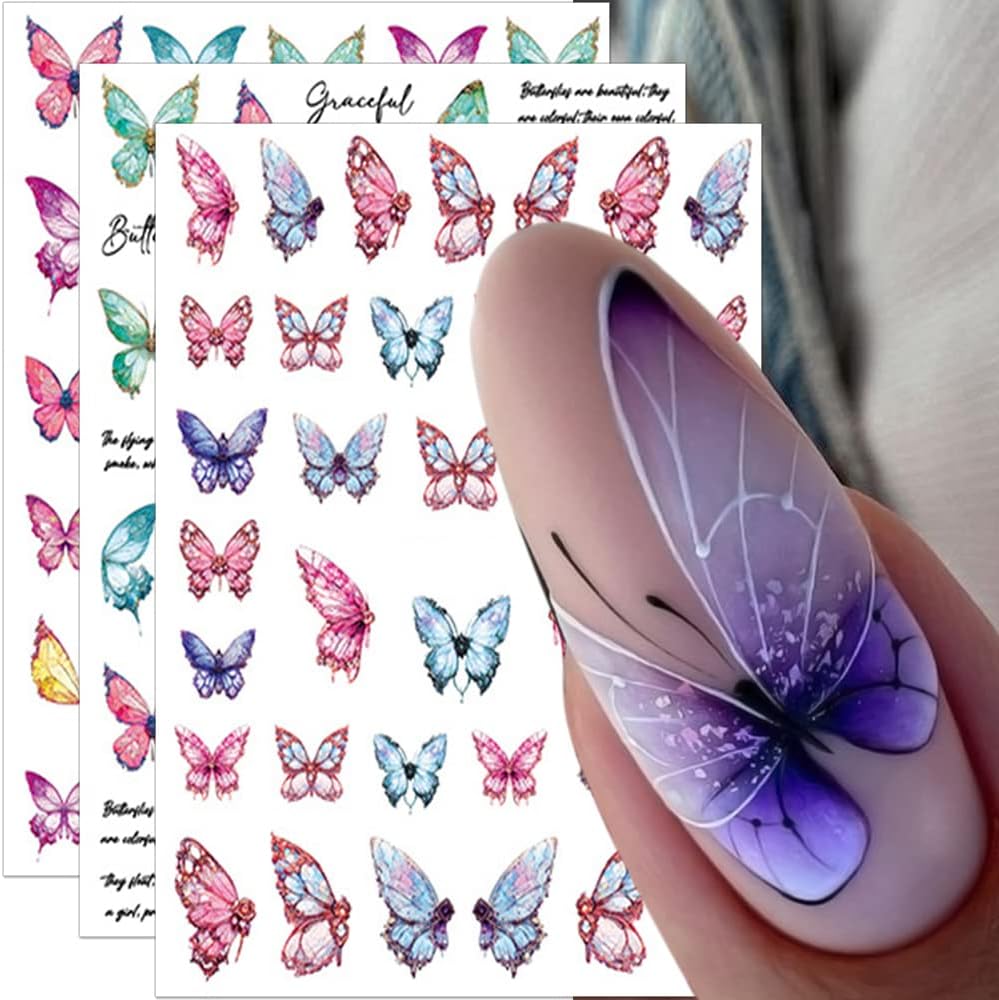 6 Blatt Schmetterling Nagelsticker Selbstklebend Nagel Stickers,3D