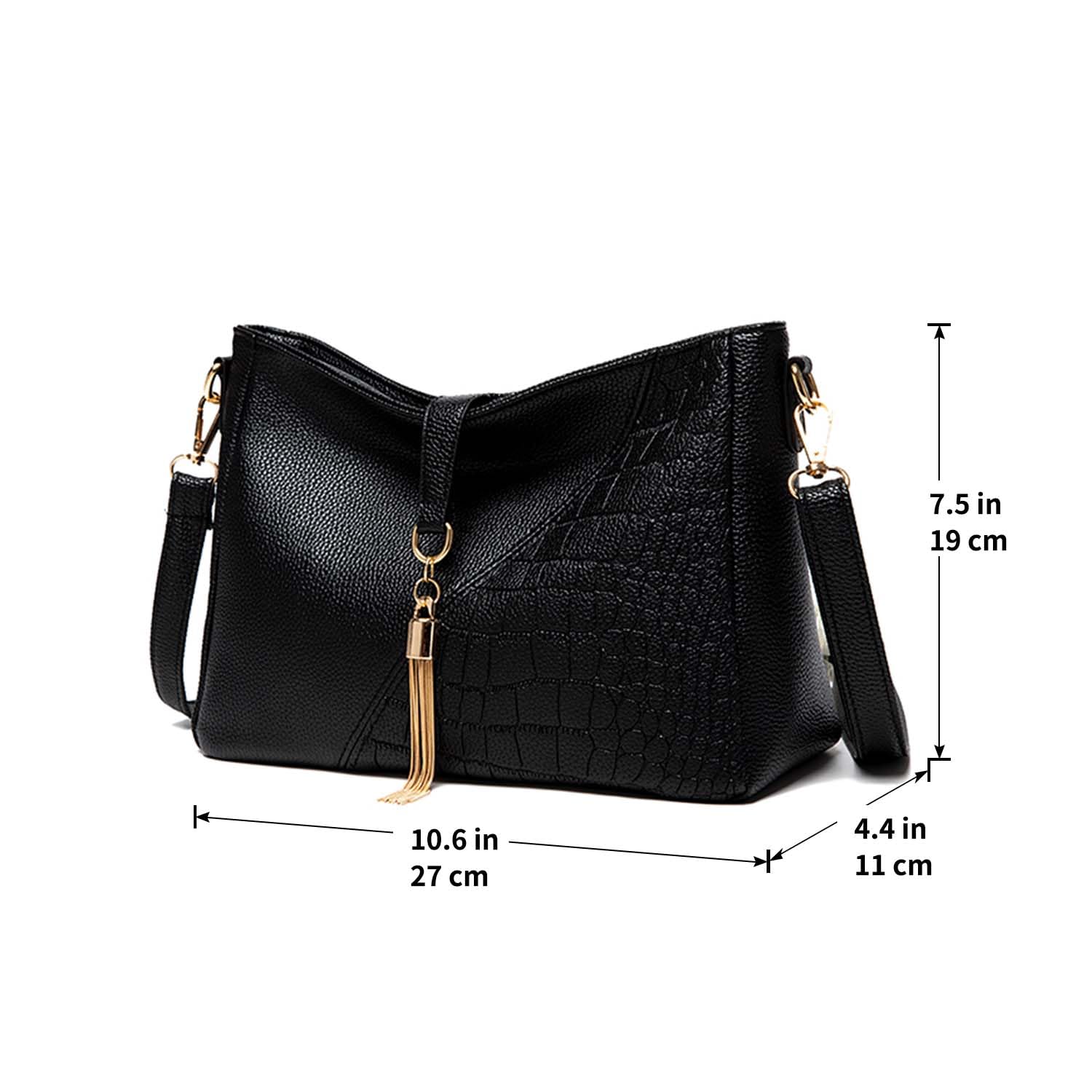 Crossbody Purses for Women, PU Black Leather Shoulder Bag Women's Crossbody Handbags Medium Crossbody Bags Everyday Hand Bag (black)