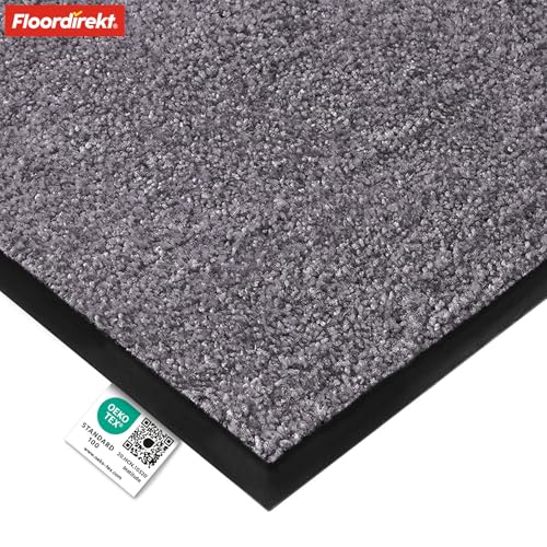 Floordirekt Schmutzfangmatte Rhine - waschbare & leistungsstarke Fußmatte - Sauberlaufmatte mit Rutschfester Rückseite - Türmatte für den Eingangsbereich (Grau (Sparrow), 90 cm x 120 cm)