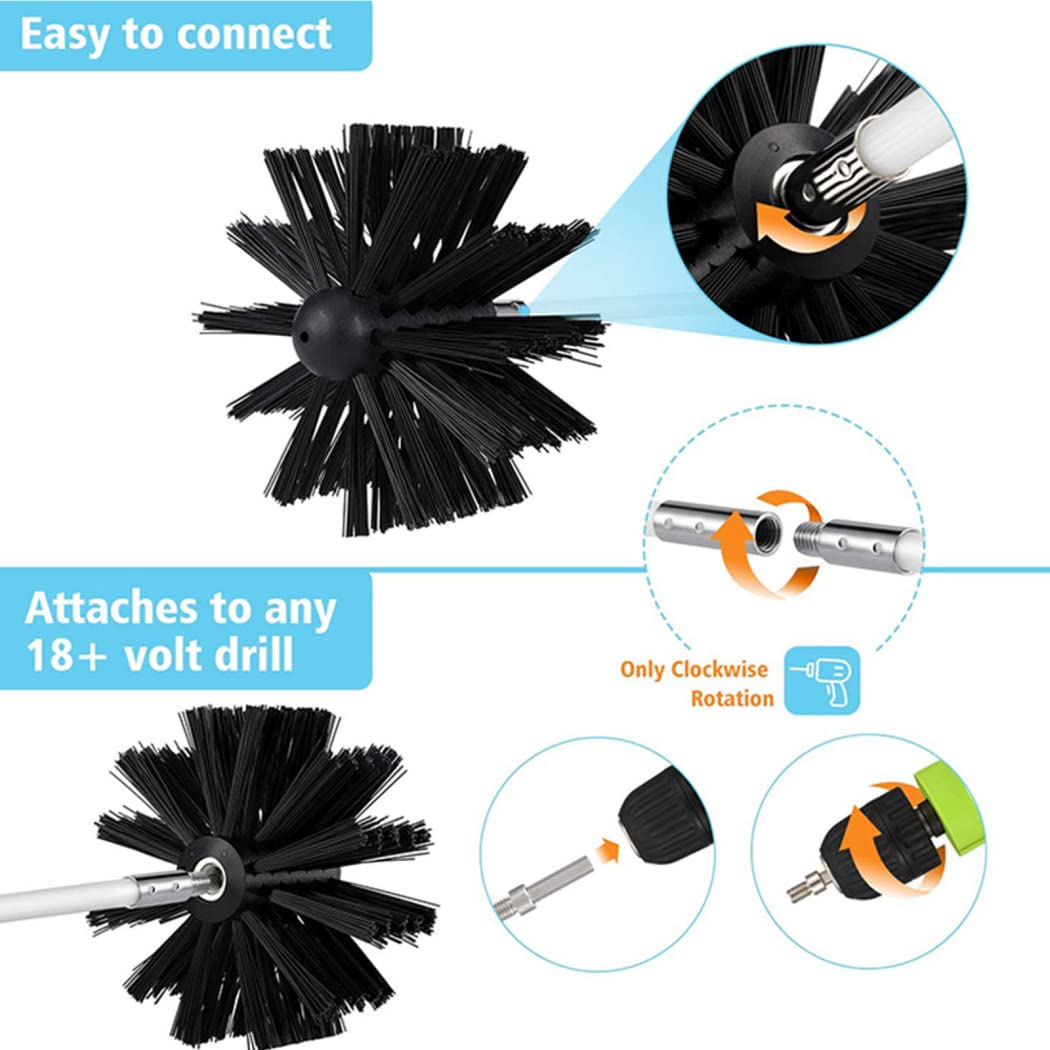 Spazzole per Camini Fumaria, Spazzola per Camino con 9/18 Aste 1/2 Testine 1 Connettore 1 Spazzola Lunga, Kit di Spazzamento per Camino Sfiato Dell'asciugatrice,9 Rods + 1 Brush Head