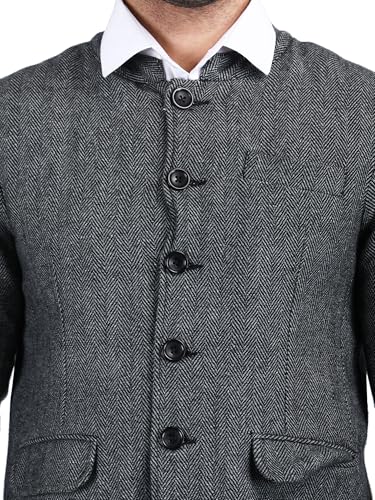 Image of AOL Men's Winter Tweed Woollen Jacket /Coat| Herringbone Pattern|Fully Lined with Inner Pocket| Mandarin Collar| Bandhgala /Jodhpuri /Nehru for Festive, Casual & Formal wear