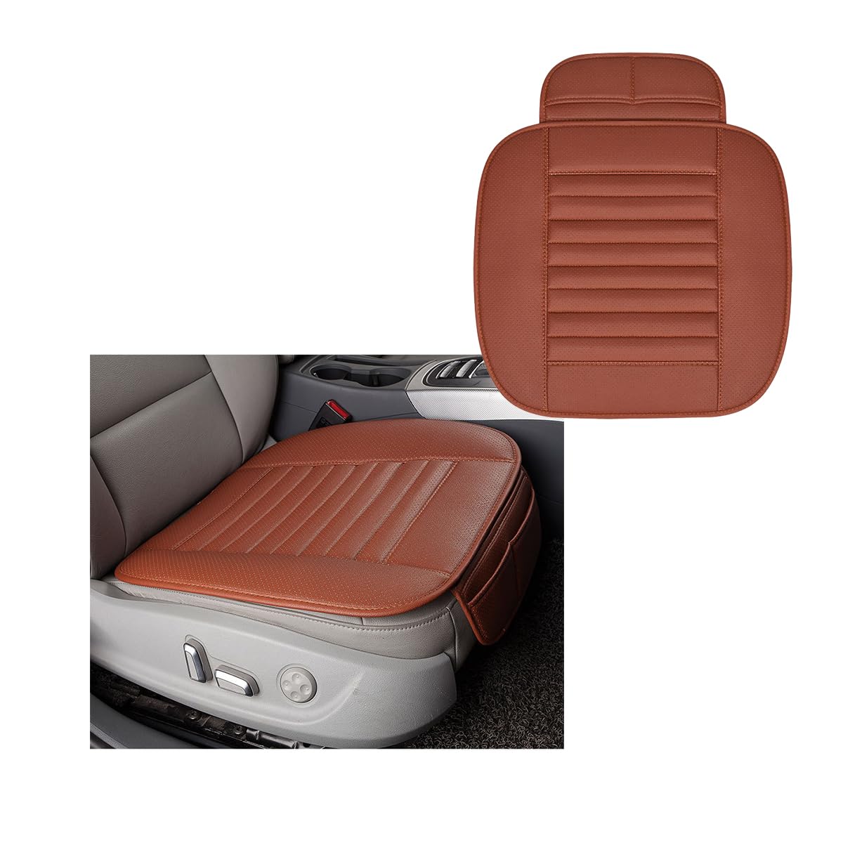 Car Front Bottom Seat Cover, PU Leather Auto Seat Cushion Protector with Storage Bag, Front Car Bottom Seat Pad Fits for 95% Vehicle, Universal Interior Car Accessories (Orange, Front)