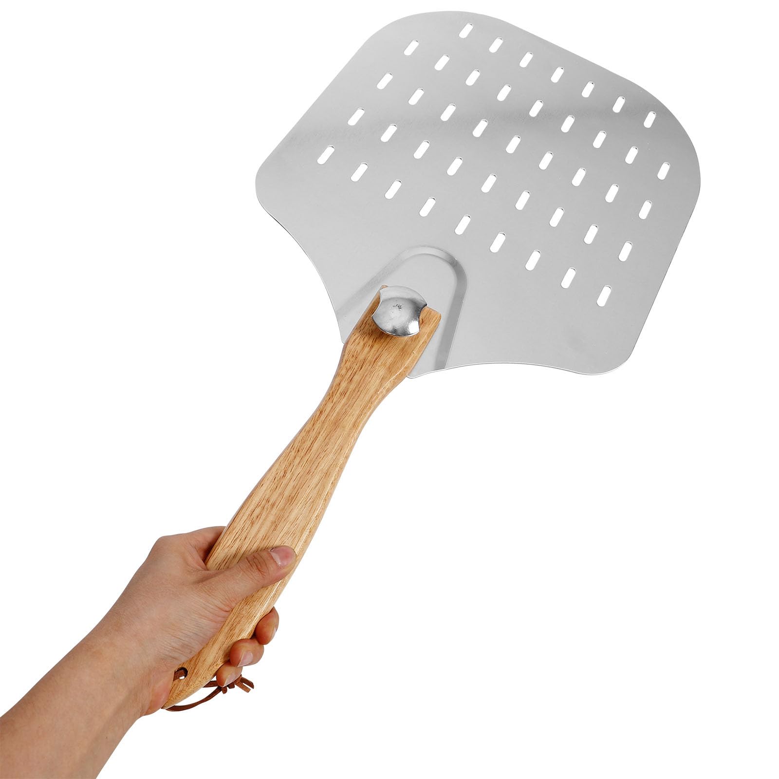 DECHOUS Pelle à Pizza Aluminium Perforee Manche Bois Pelle Pizza Transferer Gâteaux Fours Cuisine