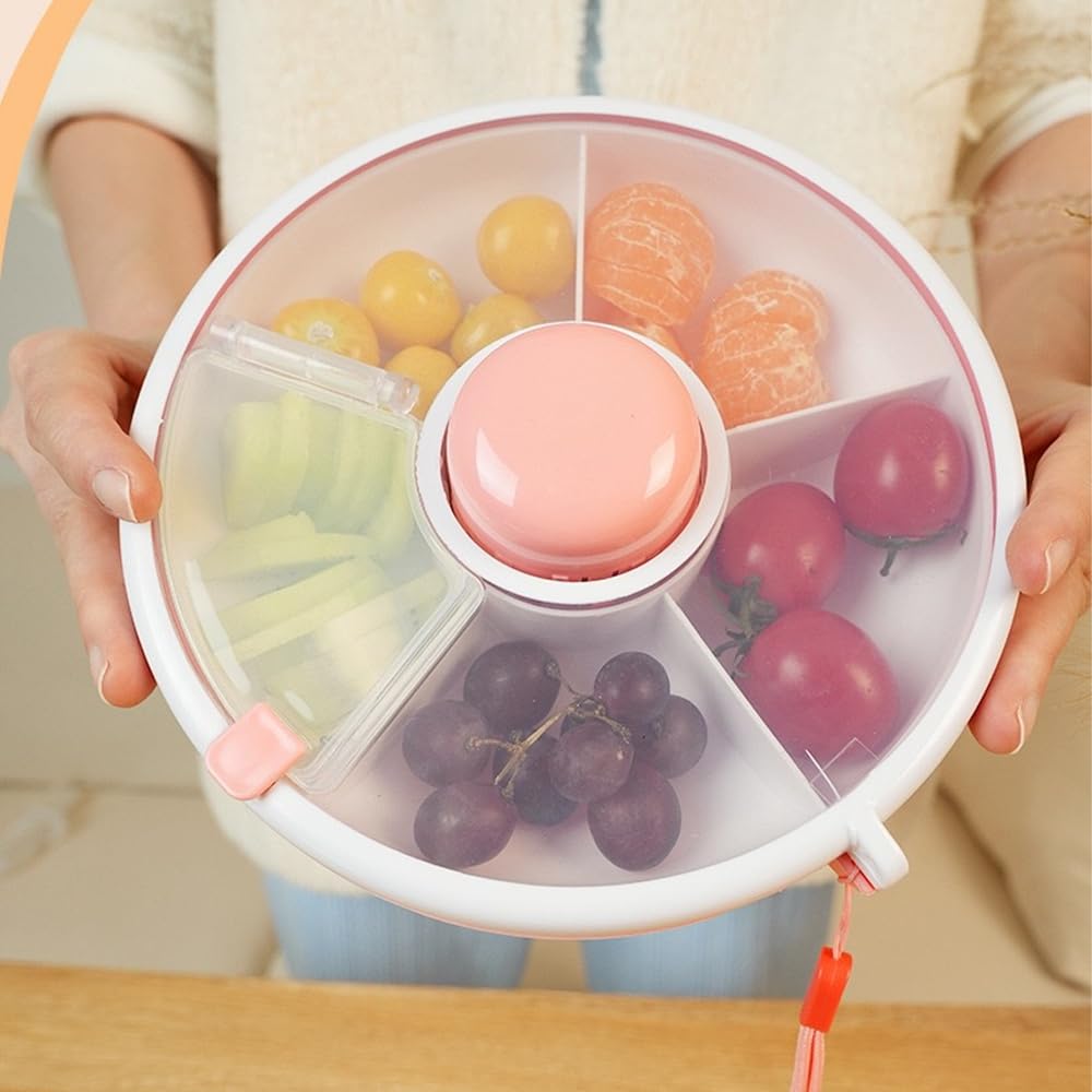 Spinner Spinner Snack Organizer na przekąski z przegródkami, obracany, tylko suchy, idealny na cukierki, orzechy, piknik na spotkania rodzinne (różowy)