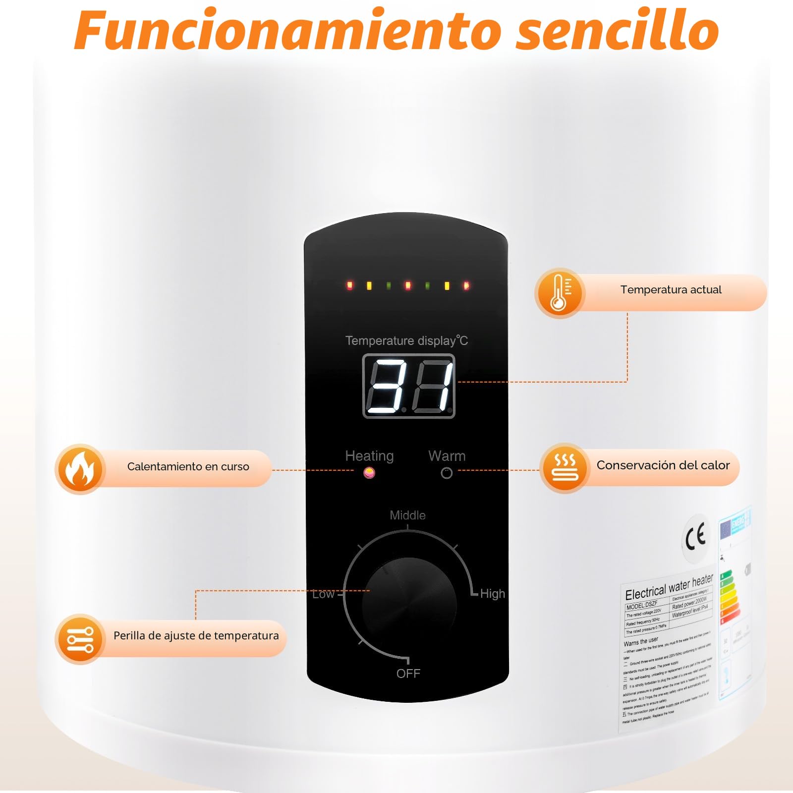 Calentador de agua caliente 50L/80L/100L/120L, ahorro de energía, 2000 W, calentador vertical, máx. 75 °C, con protección contra fugas, conector G1/2 (100 L)