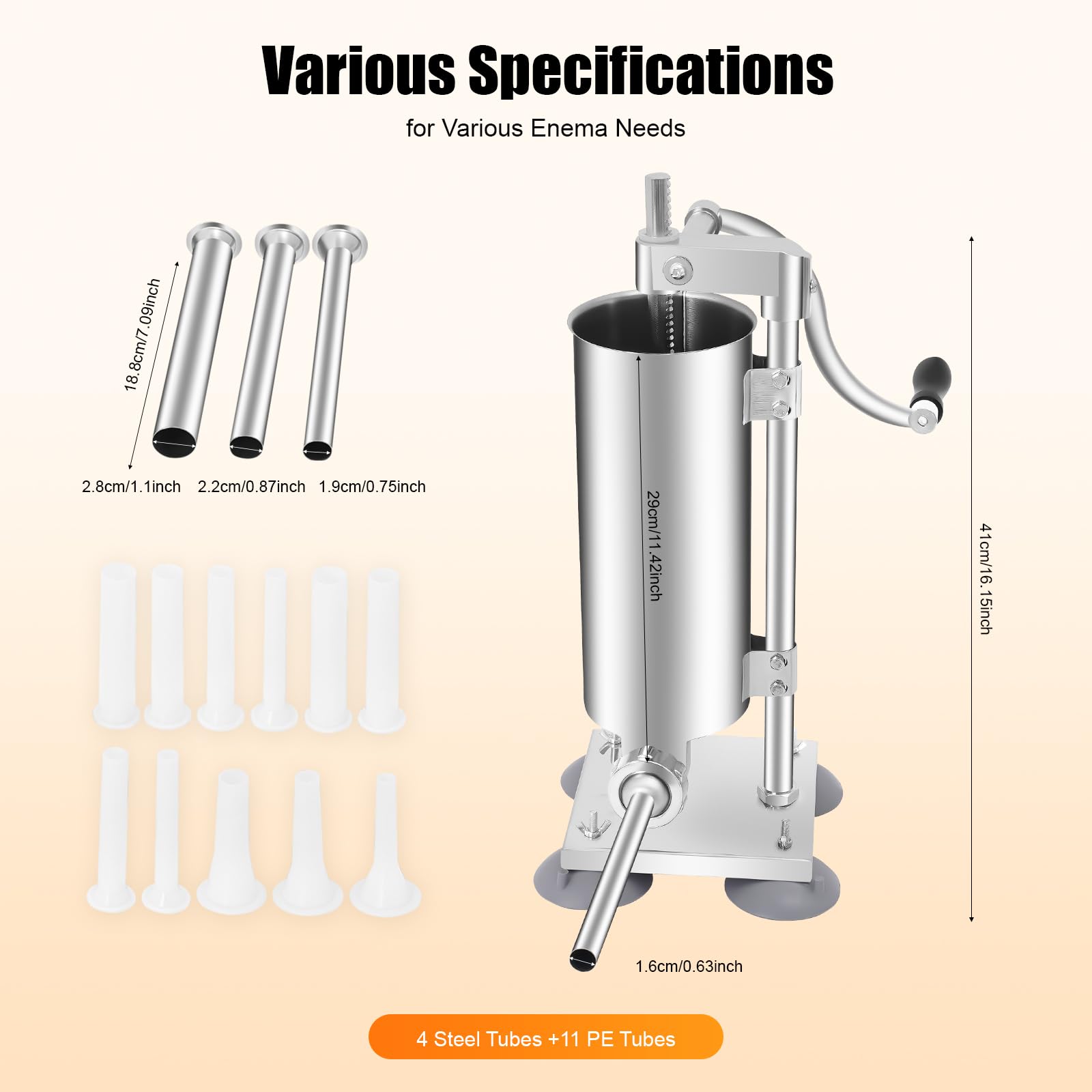 Máquina de llenado manual de salchichas de acero inoxidable de 3 litros con 4 ventosas, hasta 6 libras de carne de embutido, manual de acero inoxidable, con 4 tubos de llenado para caseros