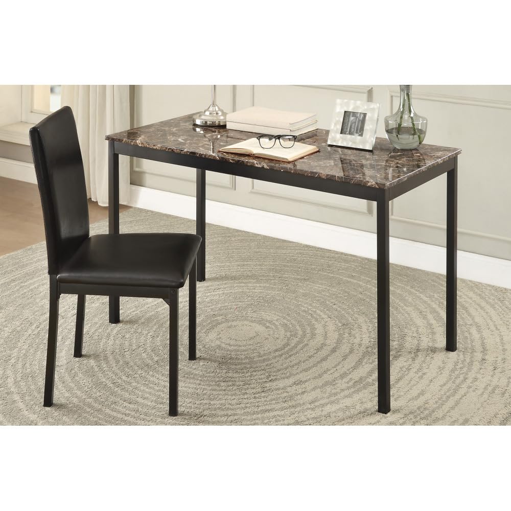 2pc Writing Desk and Chair Set Black Finish Metal Frame Faux Leather Upholstery Small Space Furniture Home Office (Office)