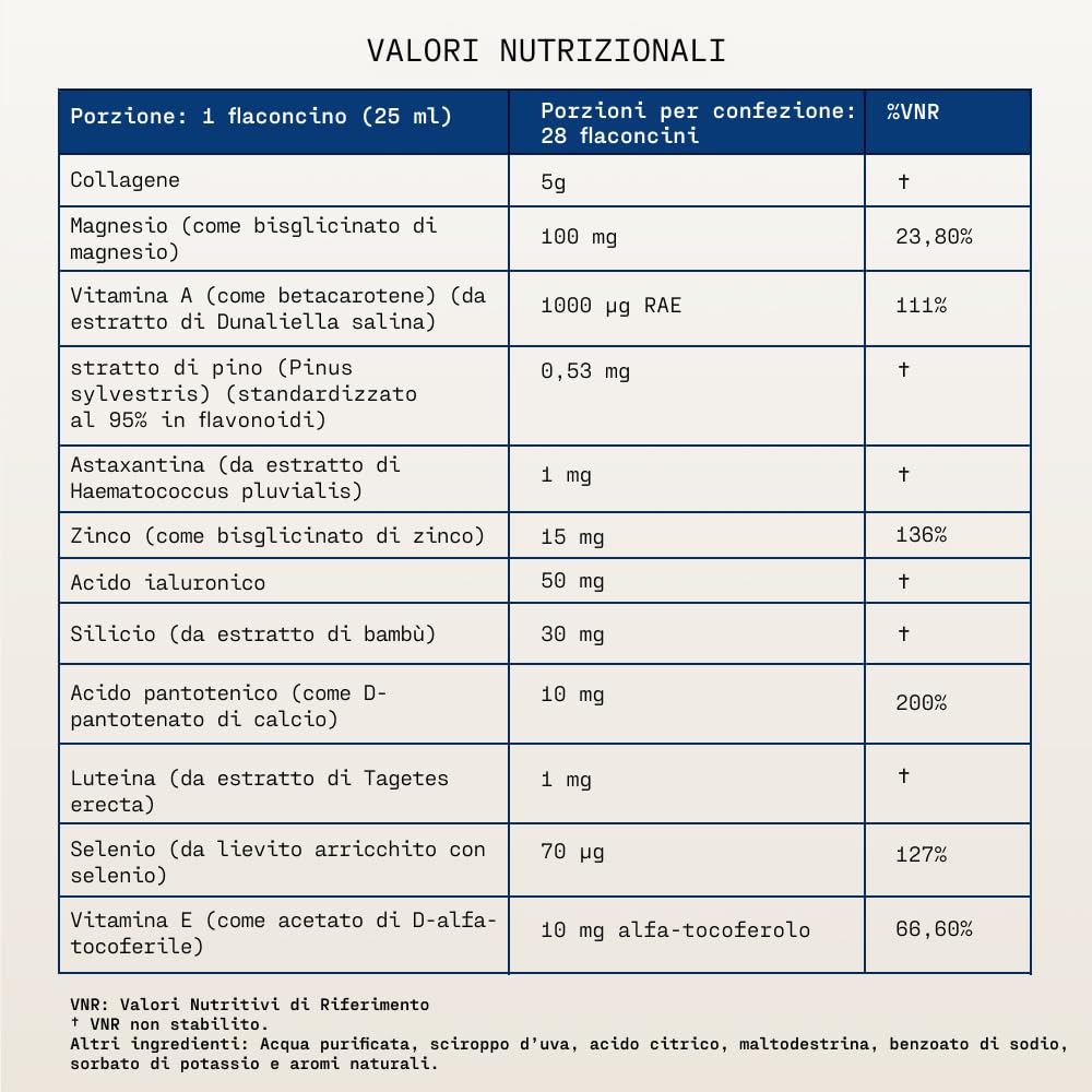 Ultimate Skincare Program - Integratore Liquido con Collagene + Acido Ialuronico per la Pelle. Pronto da Bere. Supporta Idratazione, Tonicità, Luminosità. 28 Fiale