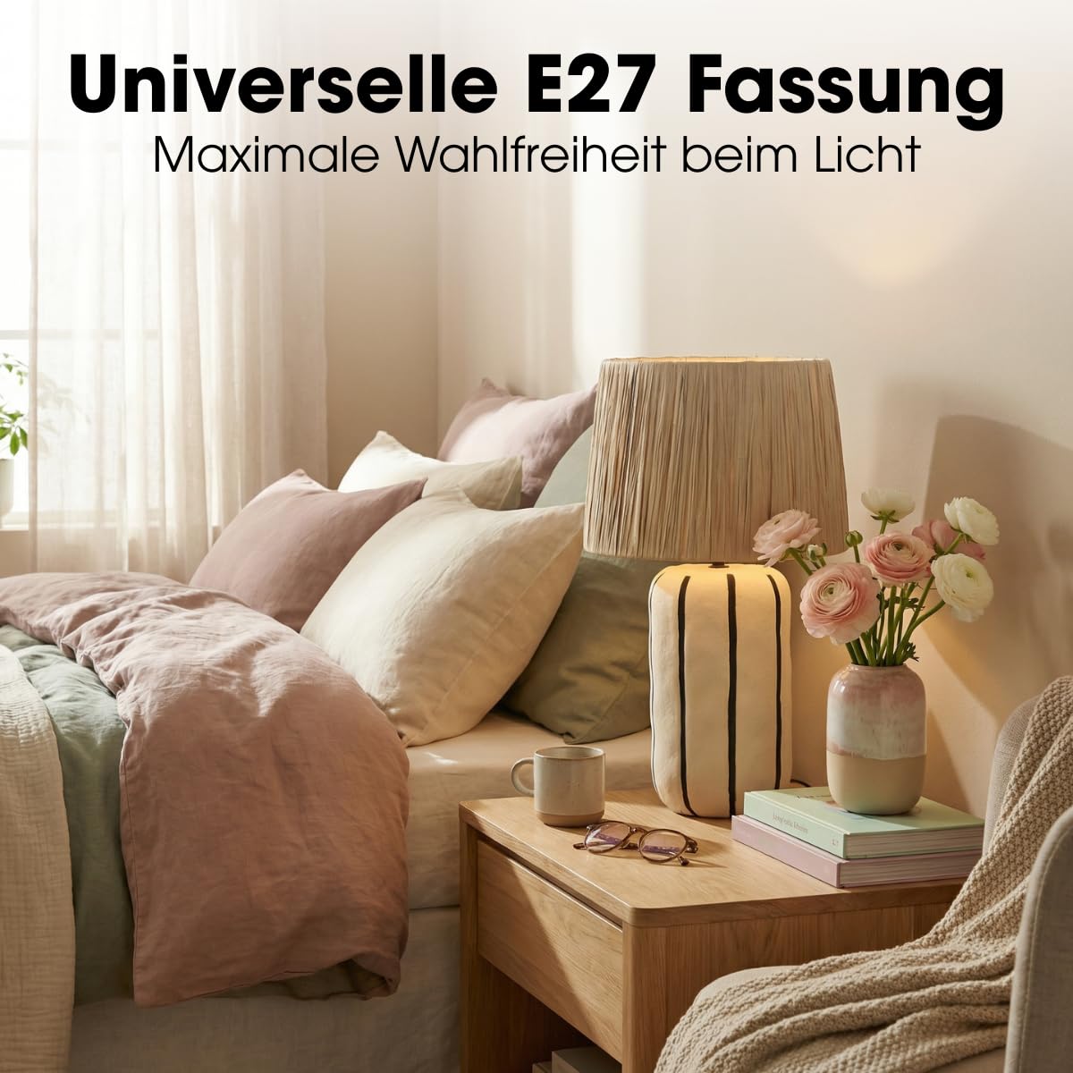 MICA Decorations Denton Tischlampe Wohnzimmer - Lampe mit Lampenschirm - Lampe Wohnzimmer Deko - 48 x ⌀28 cm - Keramik, Metall, Papier - Beige