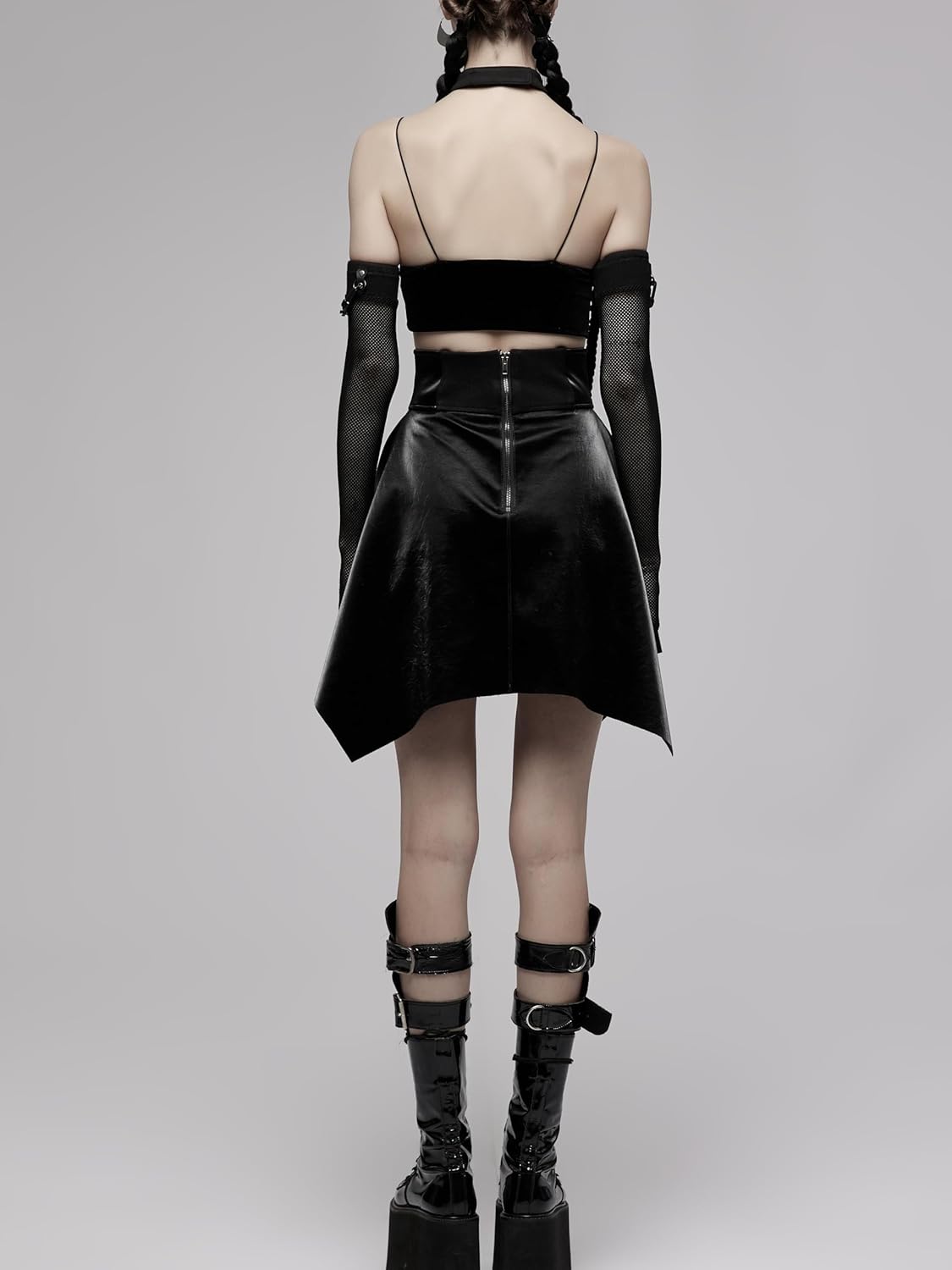 Goth High Waisted Faux Mini Leather Skater A-Line Flared Rave Skirt for Punk Rock Y2K Women - Image 4