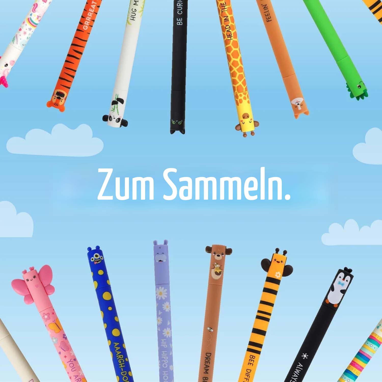 LEGAMI Super Kawaii Schreibtisch-Stifthalter aus weichem Silikon + Set aus löschbaren Stiften | Panda Edition | 100 Stifte mit wärmeempfindlicher löschbarer Tinte, Farbtinte und Schaftdesign