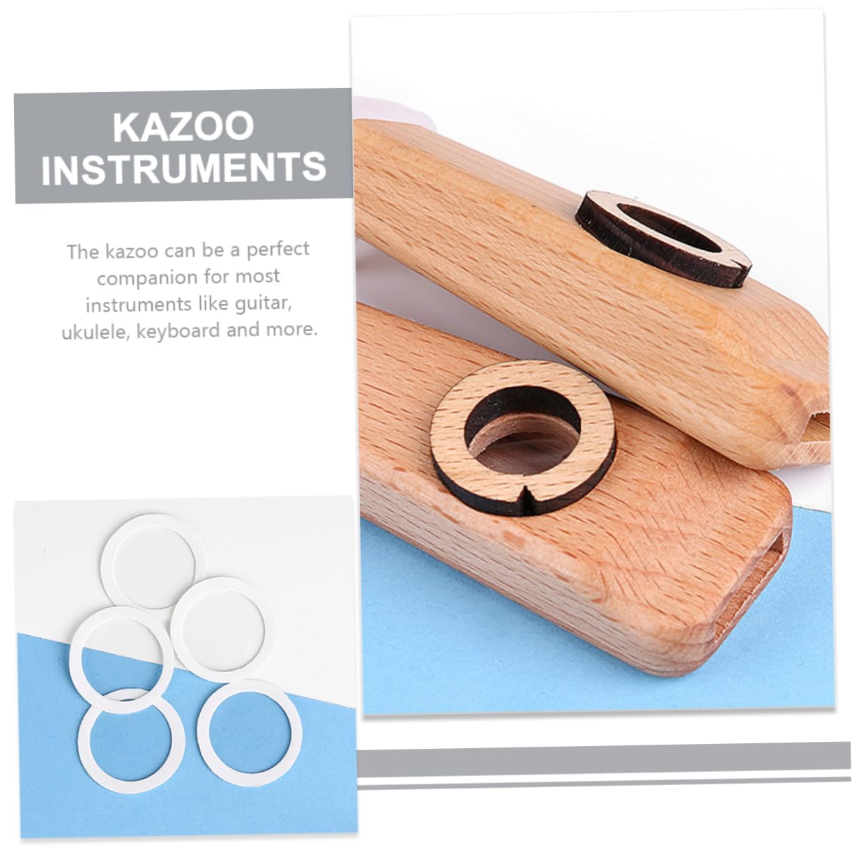 HANABASS Kit de Kazoo de Madera para Principiantes Instrumento Musical Portátil para Acompañamiento de Guitarra Ukelele y Violín Accesorio Duradero y Ligero para Rendimiento Musical