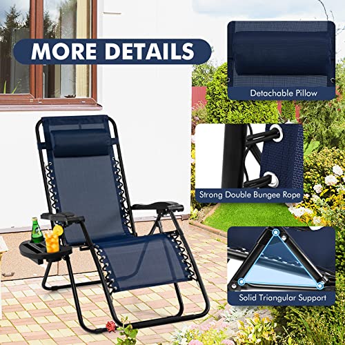 Image of Giantex 2 PCS Zero Gravity Chair, Outdoor Chaise Lounge with Cup Holder, Patio Folding Chairs Recliner for Yard Pool Lawn Balcony