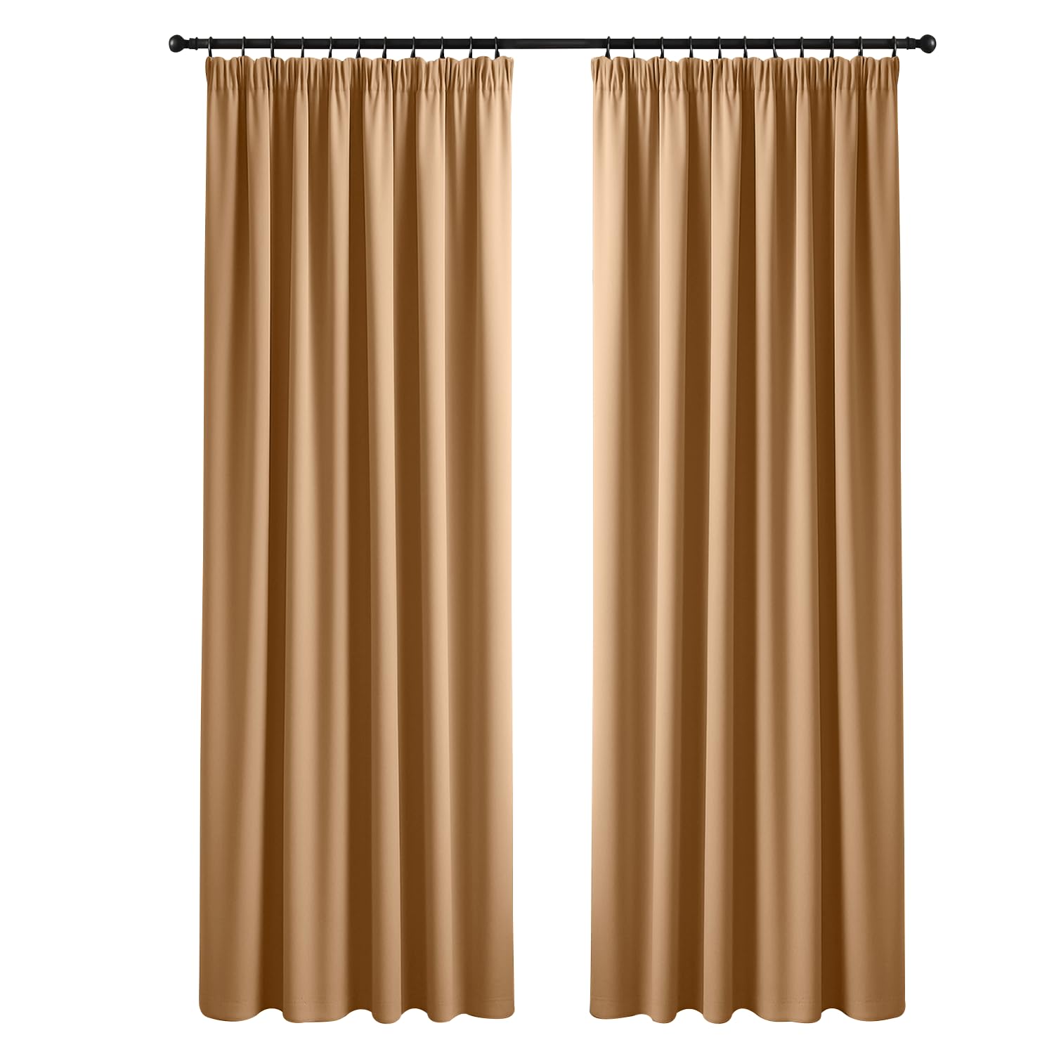 Yorkshire Bedding Pencil Pleat Blackout Curtains for Bedroom 66 x 90 Inch Drop Thermal Insulated Extra Wide Room Divider Beige Curtains with 2 Panels