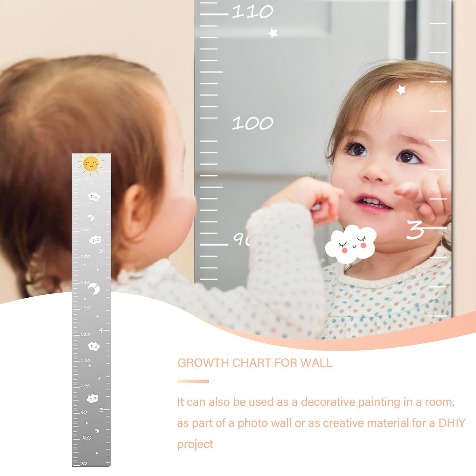 Grafico di crescita con specchio per bambini - Misuratore di altezza da parete decorativo con adesivi