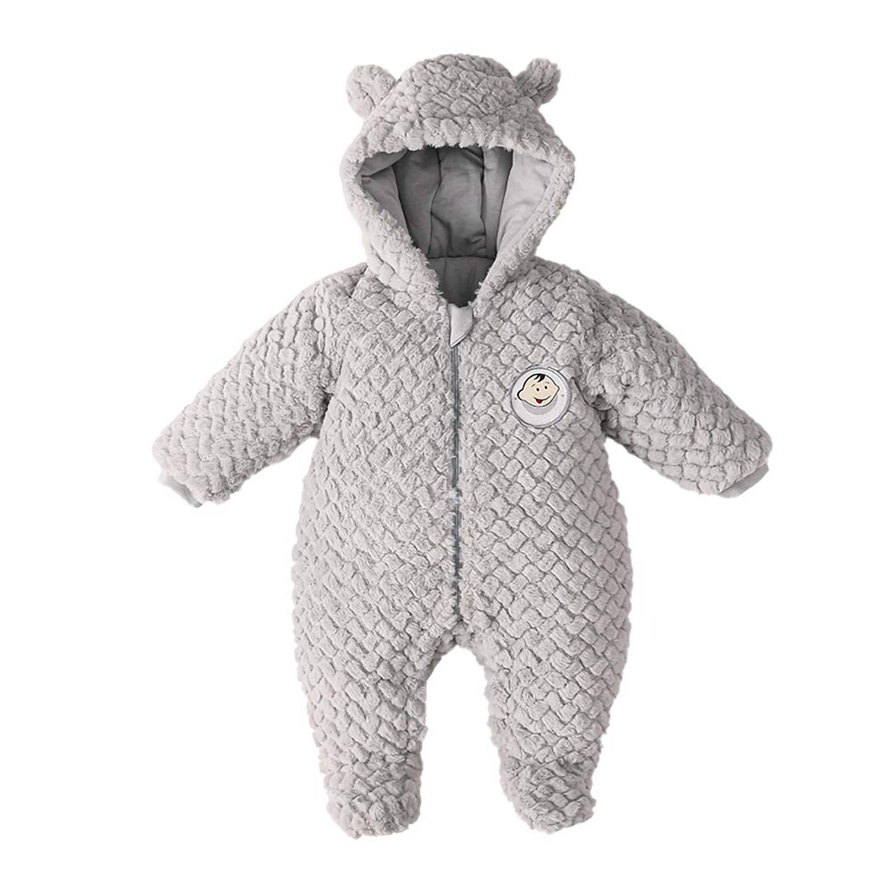 DDYBaby Girl Boy Snowsuit 0-3 Months Down Jacket Hooded Romper Jumpsuit Infant Onesie Winter Outwear Grey