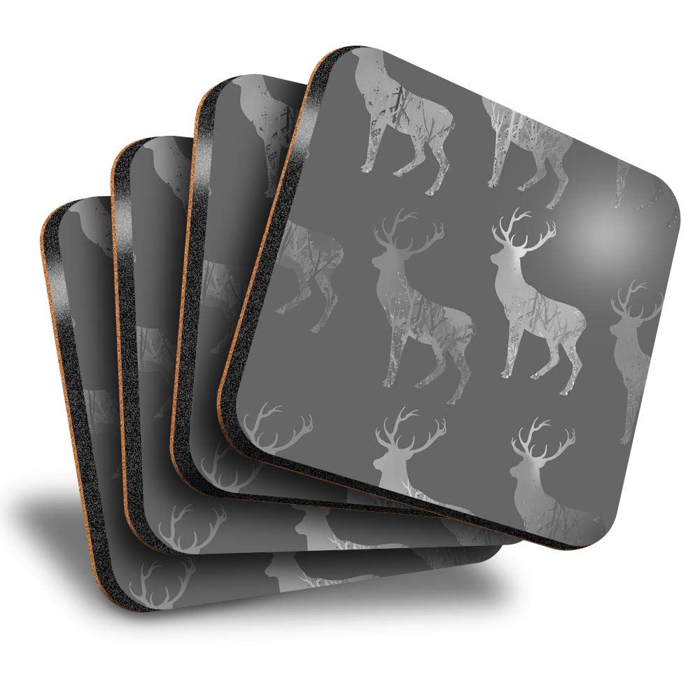 Destination Vinyl Ltd Multicolor Great Coasters (Set Of 4) Square - Bw - Majestic Stag Deer Drink Glossy Coasters/Tabletop Protection For Any Table Type #35656