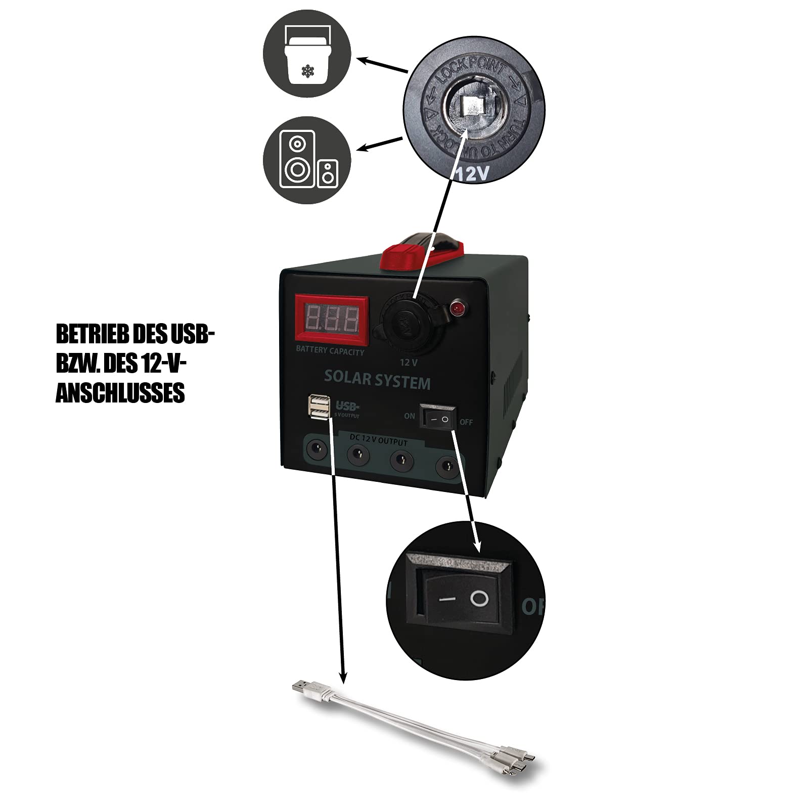 Mauk Solar Power Pack Station | Camping Komplettset mit Ladeadapter | MSP- 15W, 2361, Schwarz