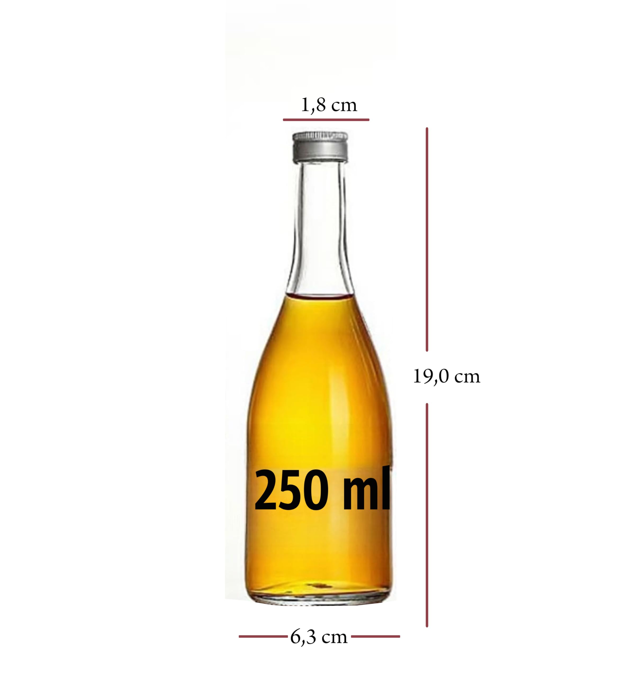 24 botellas de cristal vacías de 250 ml para licor Gradi con tapón de rosca, botella de vino para licor, vinagre o aceite para rellenar