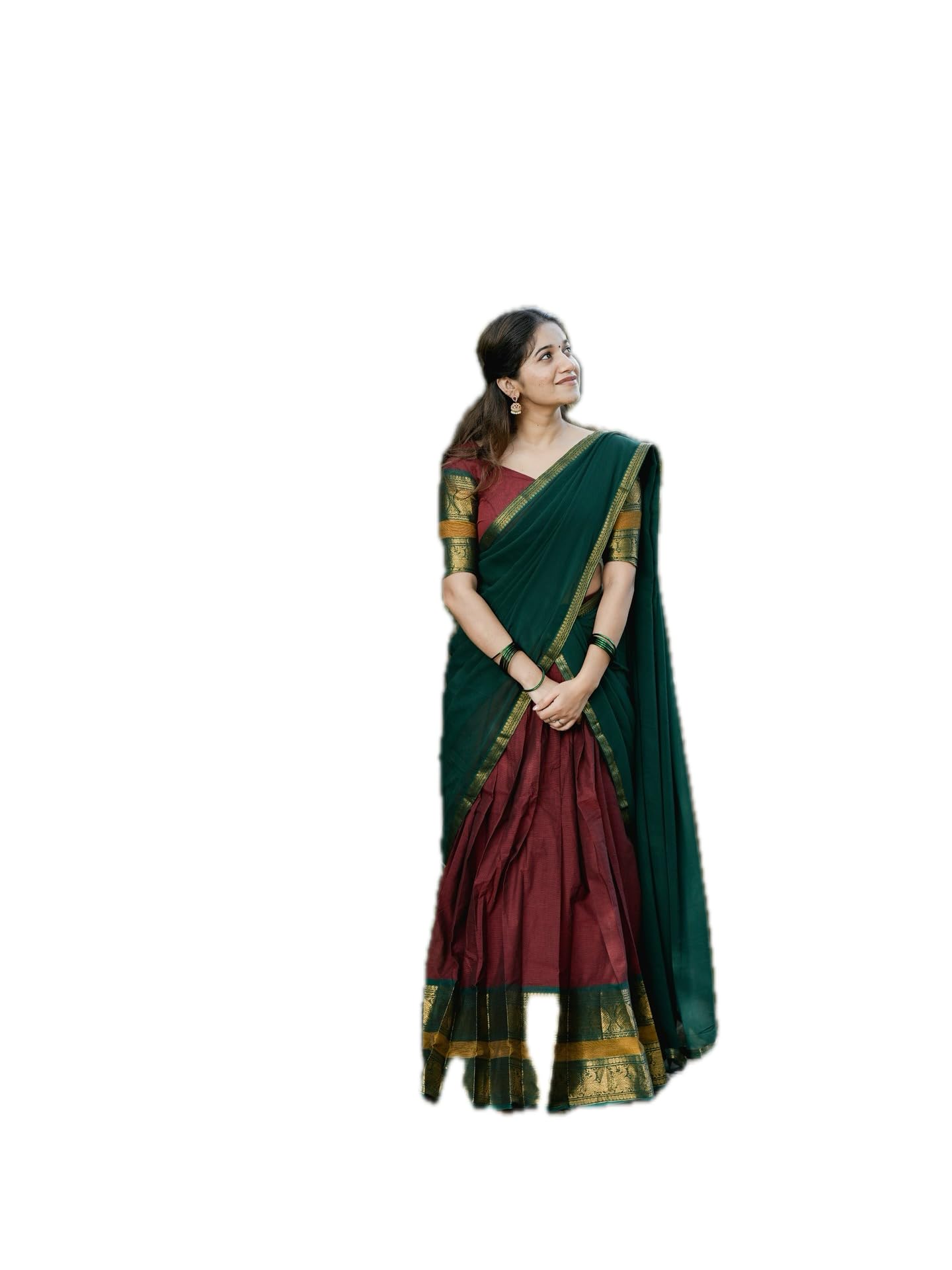Present Women’s Maroon & Dark Green Silk Blend Lehenga Choli with Zari Border Dupatta | Traditional Ethnic Wear-image-14