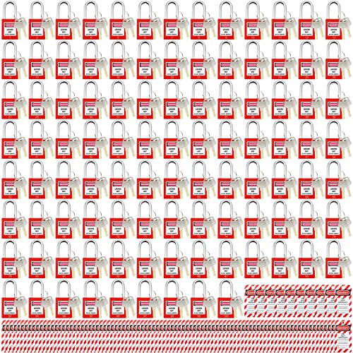 SAFBY 100 Keyed Different Lockout Tagout Locks with 100 Lock Out Tag Out Tags - Loto Safe Padlocks for Lock Out Tag Out Stations and Devices