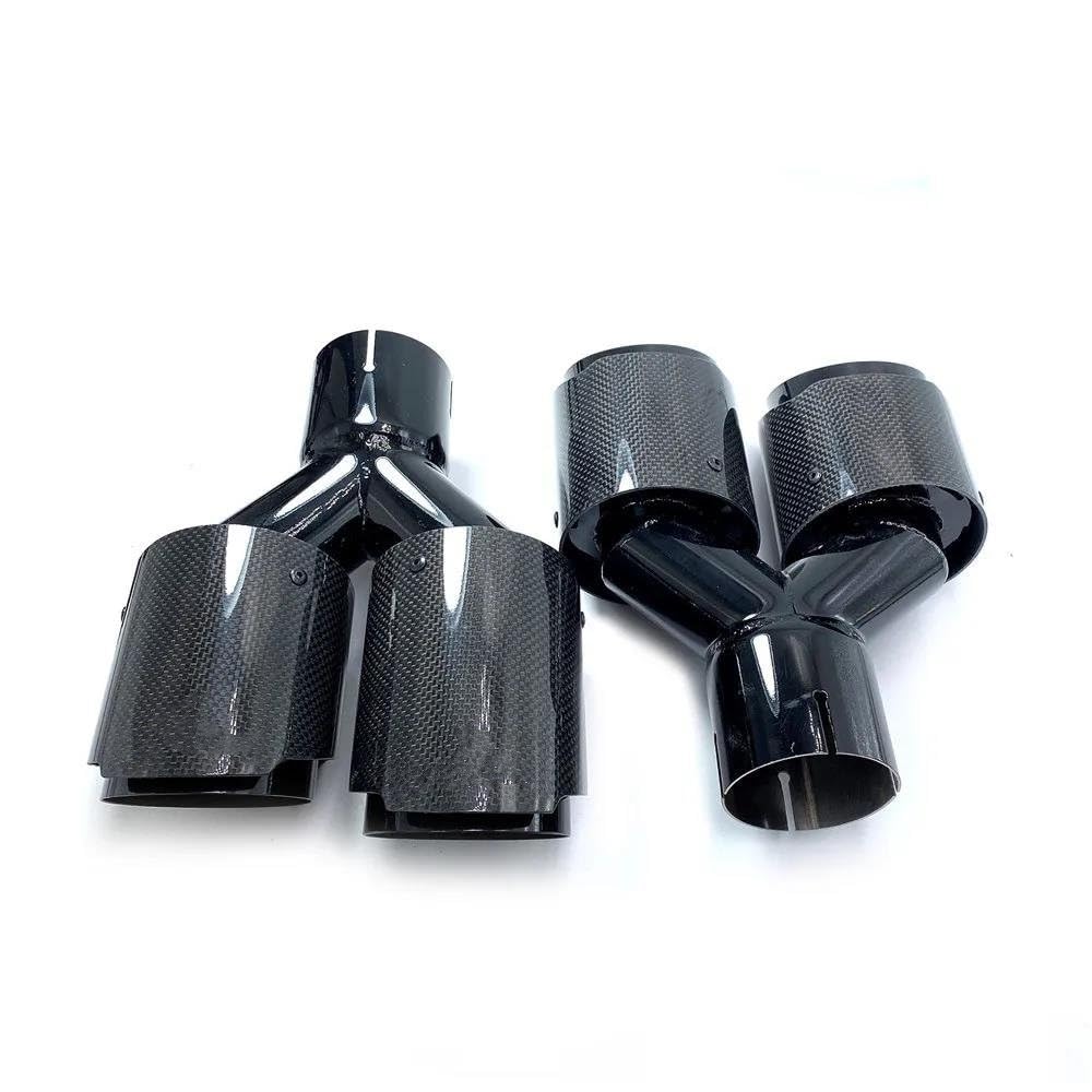 Tubo de Escape 1 Pieza Silenciador Tubo Escape Coche Universal Doble Color Negro Brillante con Punta Escape Fibra Carbono Universal Escape de Coche(ID 80-OD 89)