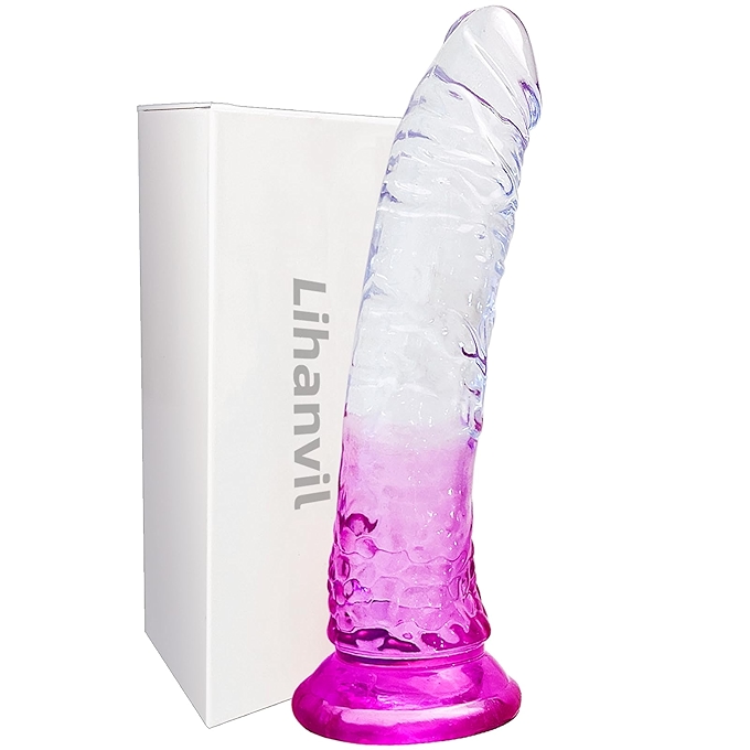 紫色透明硅胶快感假阳具，强力吸盘设计，适合女性自用、手free体验