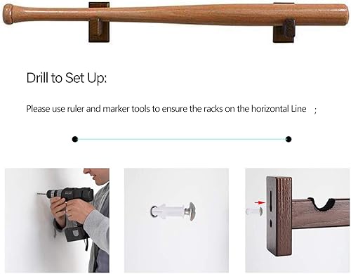 Miniatura 4 de Orga'Neat Estuche de exhibición de bates de béisbol, soporte para bates de montaje en pared, fresno sólido, hecho a mano, estante horizontal para