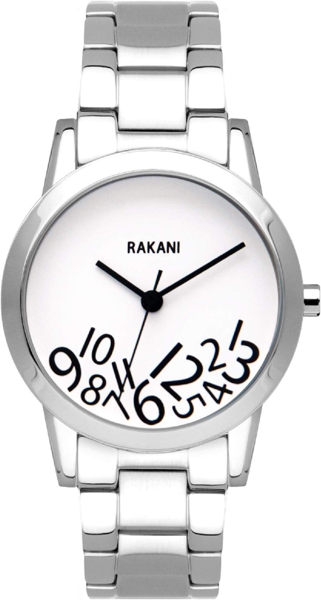 Rakani What Time? 32mm Black on White Watch with Stainless Steel Band
