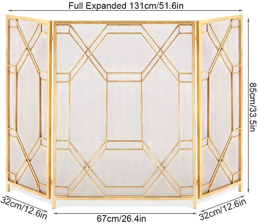 ゴールデン暖炉スクリーンスパークガード、ヴィンテージ折りたたみ式防火スクリーンプロテクター暖炉メッシュスクリーンカーテン、ダイヤモン