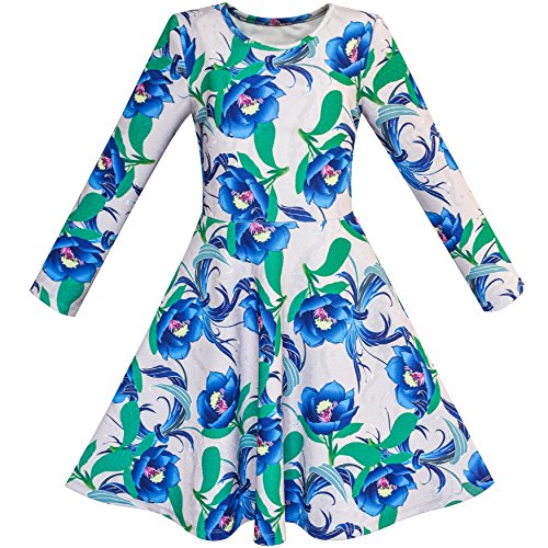 Sunny Fashion Girls Dress Green Forest Red Fox Long Sleeve Size 4-10