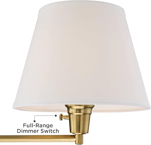 Miniatura 3 de 360 Lighting Clement - Juego de 2 lámparas de pared modernas con brazo oscilante, color dorado cálido, pantalla de lino blanco con tapa dura para