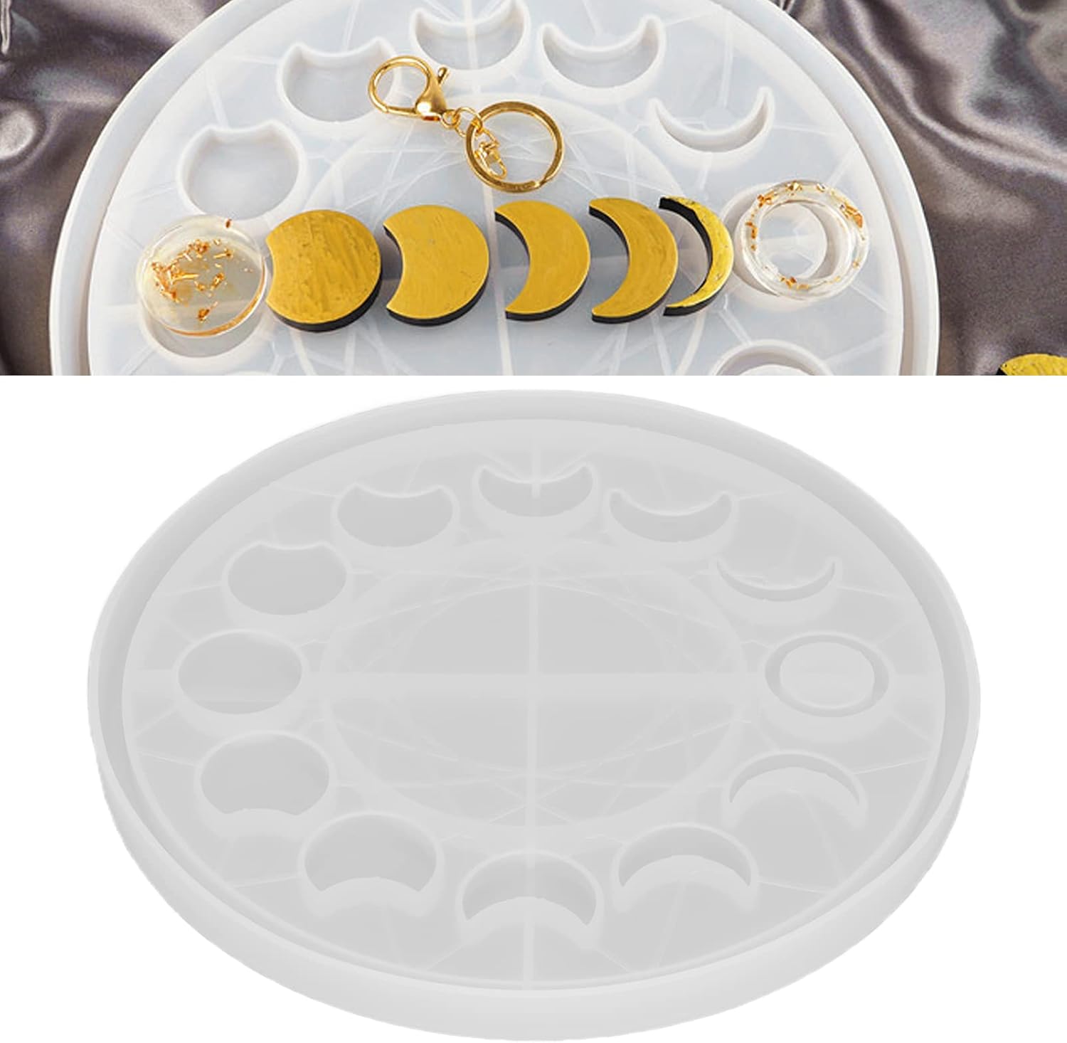 Dioche Moon Phase Tray Mold, Durable Silicone Lunar Eclipse Resin Casting Mold for DIY Jewelry, Home Décor & Resin Crafts, Reusable & Flexible